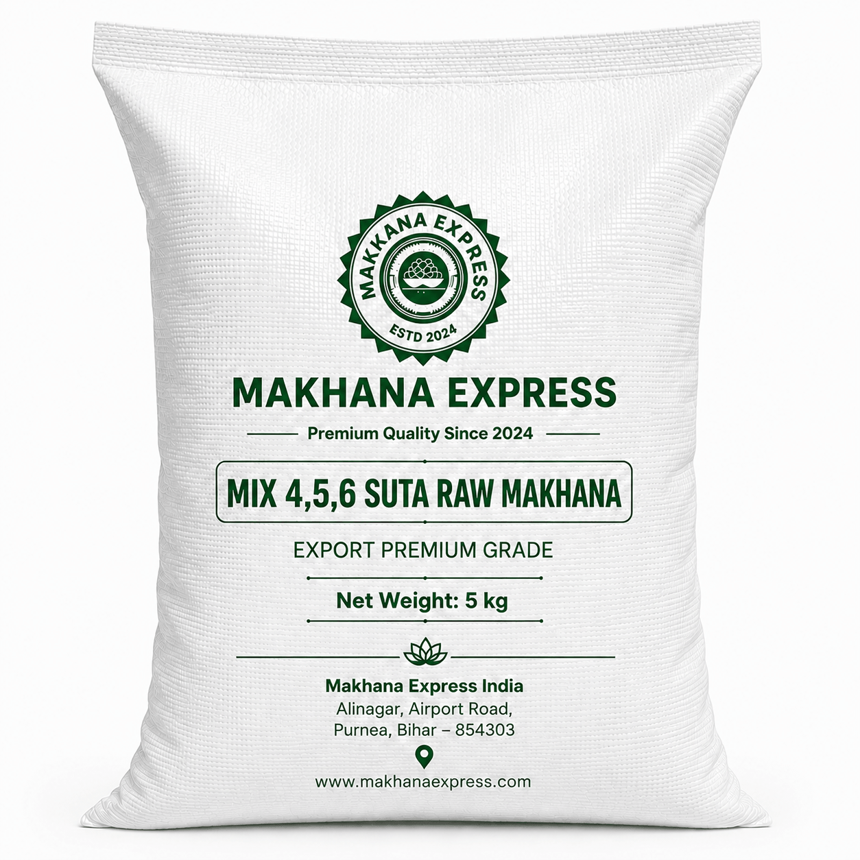 Mixed Grade Raw Makhana (4+, 5+, 6+) – 5 kg